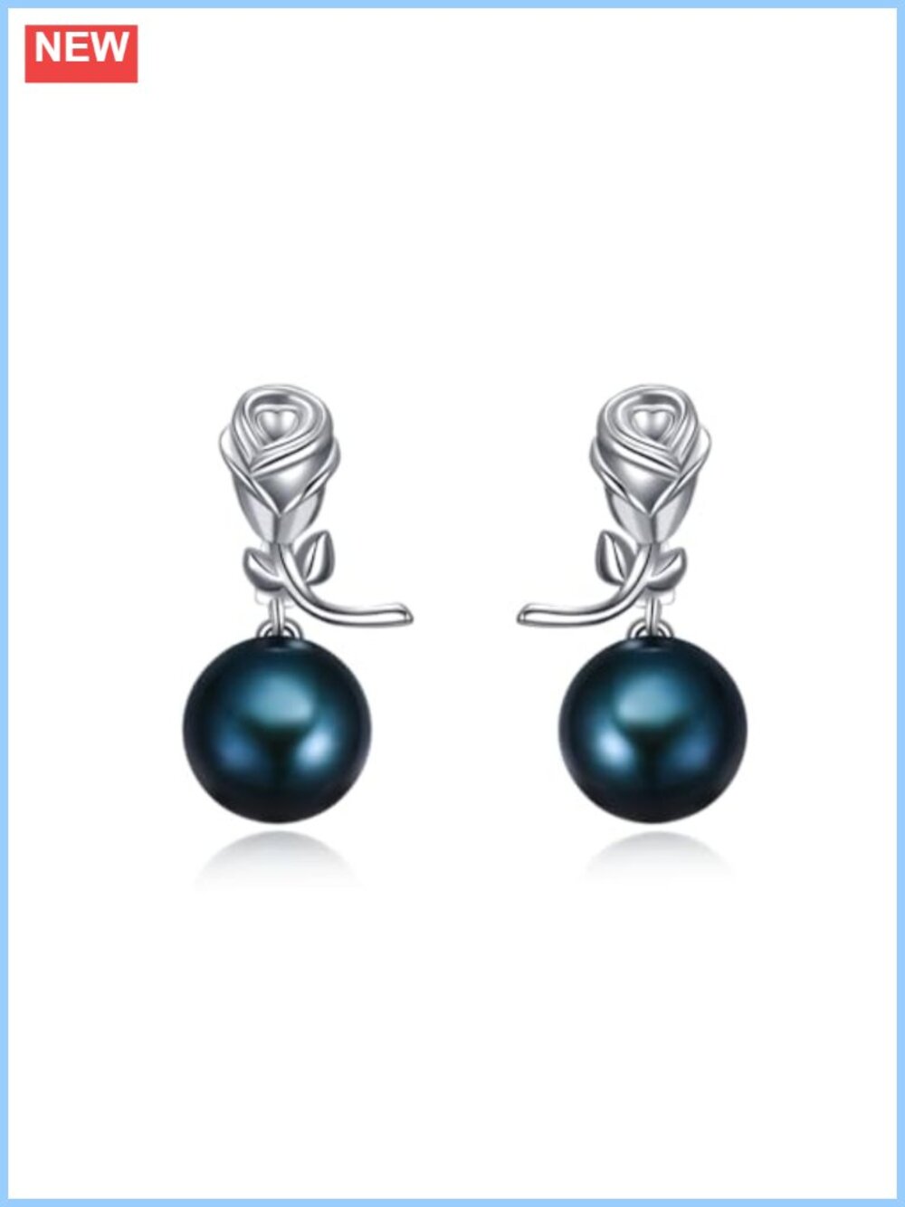 S925 Sterling Silver Freshwater Pearl Rose Drop Dangle Earrings Gift
